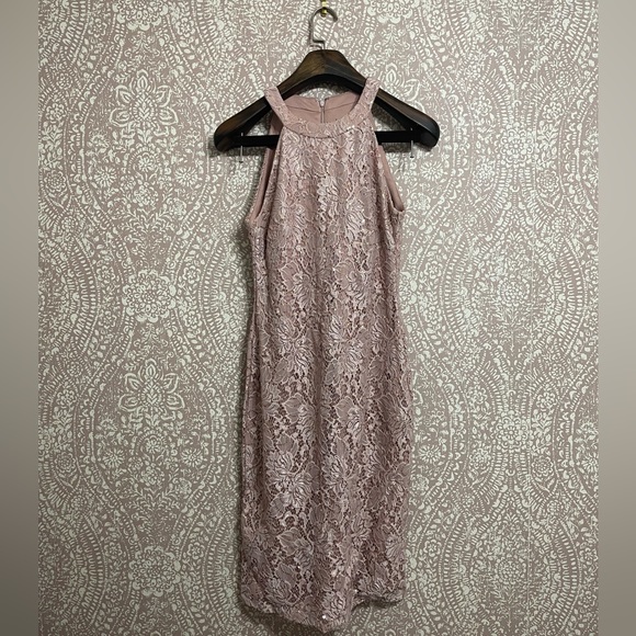 Pink Floral Lace Halter Midi Dress - Picture 1 of 4